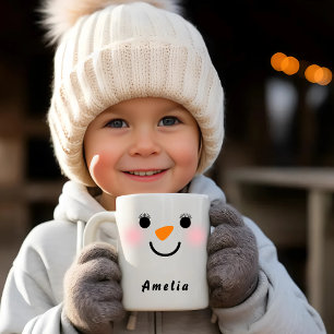 Happy Snowman Face Custom Name Holiday Coffee Mug