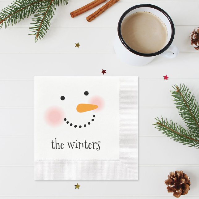Happy Snowman Face Personalised Family Name Napkin (Creator Uploaded)