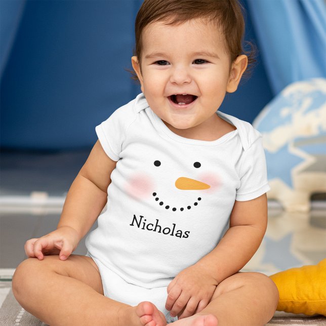 Happy Snowman Face Personalised Kids Name Baby Bodysuit (Creator Uploaded)