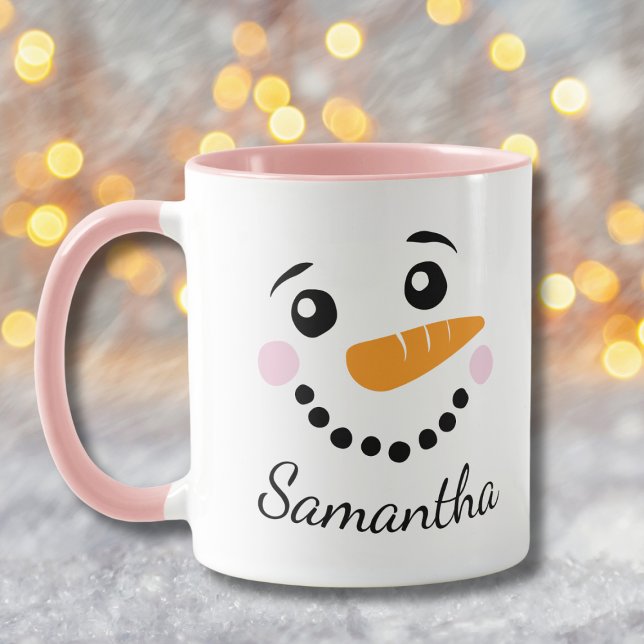 Happy Snowman Face Personalised Name Christmas Coffee Mug (Creator Uploaded)