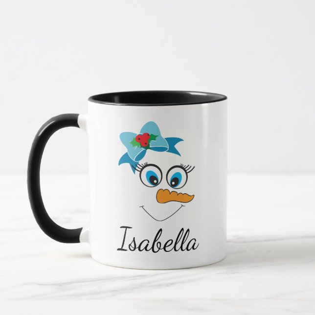 Happy Snowman Face Personalised Name Christmas Mug (Left)