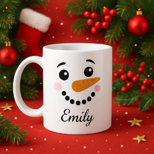 Happy Snowman Face Personalised Name holiday  Mug