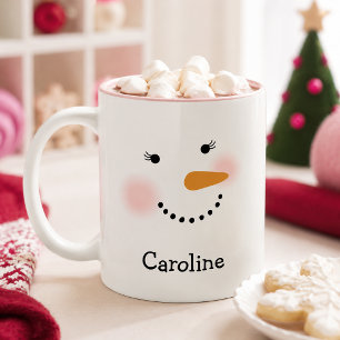 Happy Snowman Face Personalised Name Holiday Two-Tone Coffee Mug