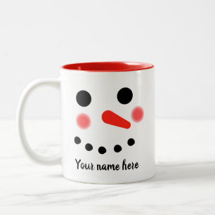 Happy Snowman Face Personalised Name Two-Tone Coffee Mug