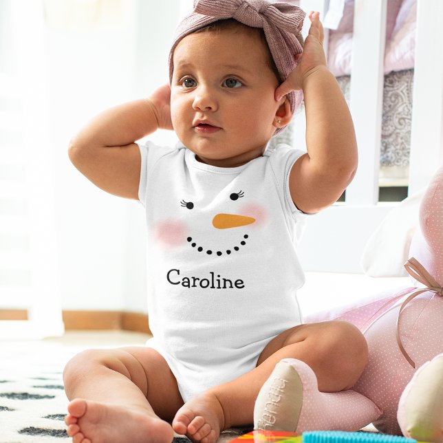 Happy Snowman Face Personalized Kids Name Baby Bodysuit (Creator Uploaded)