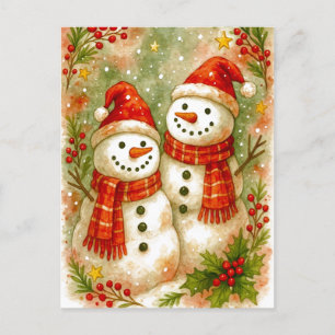 Happy Snowman Friends Christmas Holiday Postcard
