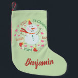 Happy Snowman Green Christmas Small Christmas Stocking<br><div class="desc">This stocking features a happy cheery snowman. Personalise it with a name.</div>