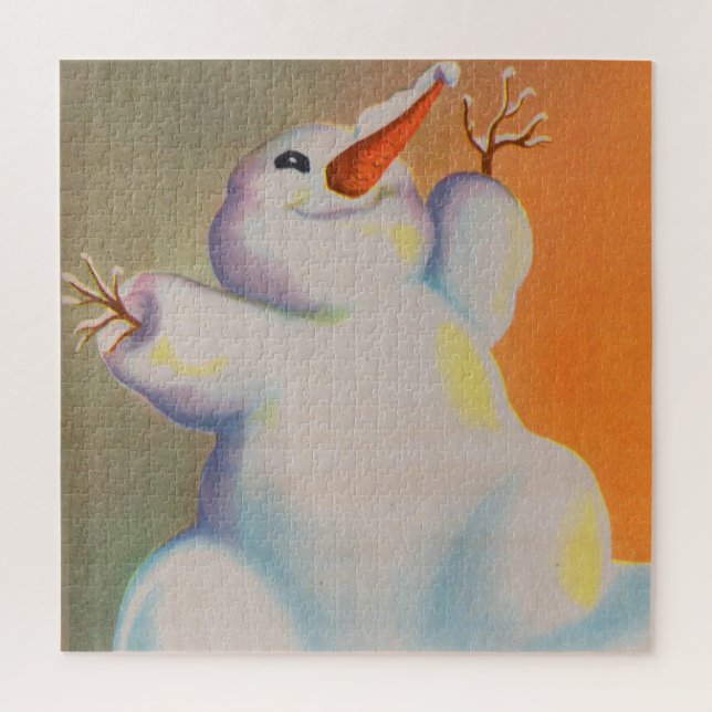 happy snowman greets the morning jigsaw puzzle (Vertical)