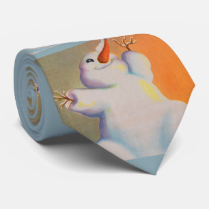 happy snowman greets the morning print tie