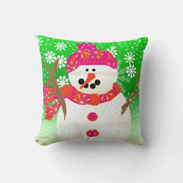 Happy Snowman Holiday Pillow (Front)