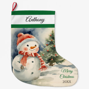 Happy Snowman Large Christmas Stocking