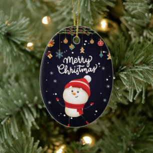 Happy Snowman Merry Christmas Ceramic Tree Decoration