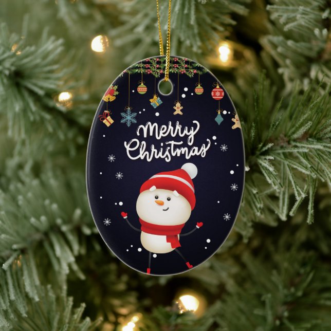 Happy Snowman Merry Christmas Ceramic Tree Decoration (Tree)