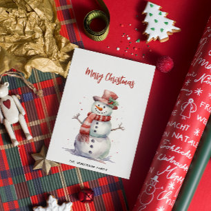 Happy Snowman Merry Christmas Custom Family Name Holiday Card