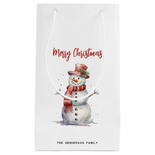 Happy Snowman Merry Christmas Custom Family Name Small Gift Bag