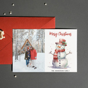 Happy Snowman Merry Christmas Custom Name & Photo Holiday Card