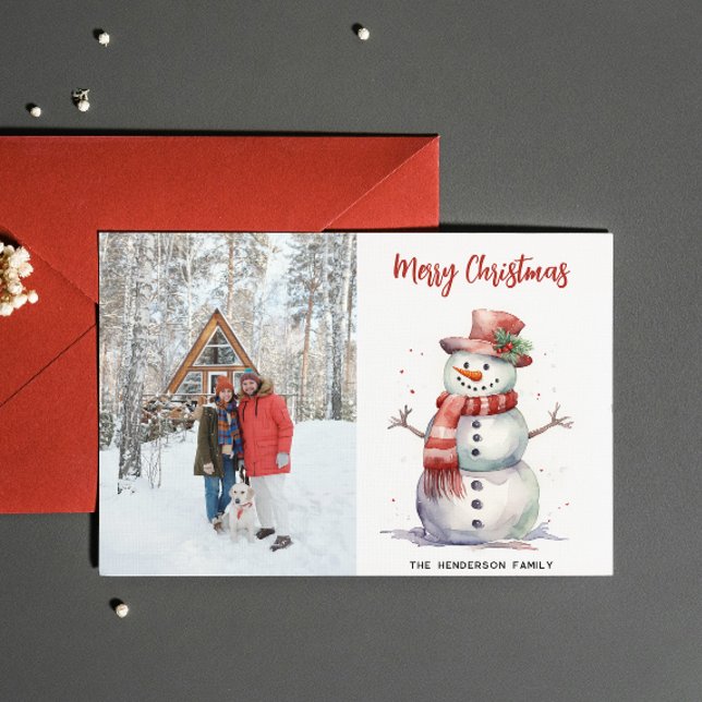 Happy Snowman Merry Christmas Custom Name & Photo Holiday Card (Creator Uploaded)