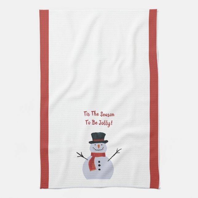 Happy Snowman On Kitchen Towels (Vertical)
