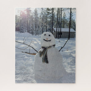 Happy Snowman original winter photography Jigsaw Puzzle
