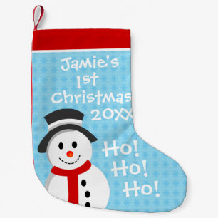 Happy Snowman Personalised Baby's 1st Christmas Small Christmas Stocking
