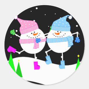 Happy Snowman Round Sticker