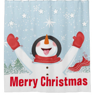 Happy Snowman Shower Curtain