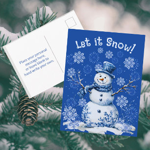 Happy Snowman Snowflakes Blue White Holiday  Postcard
