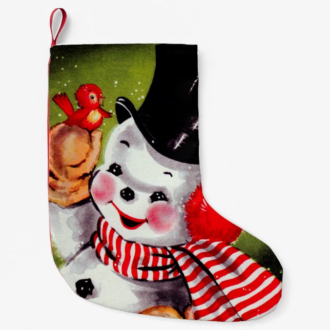 Happy Snowman Vintage Small Christmas Stocking (Front)