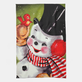 Happy Snowman Vintage Tea Towel