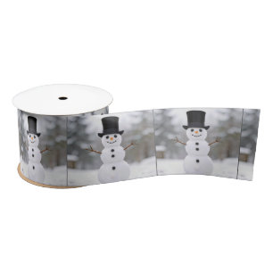Happy Snowman Wearing a Top Hat Satin Ribbon
