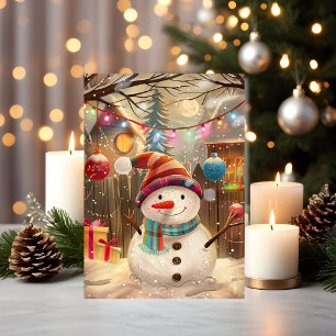 Happy Snowman with Colorful Lights & Holiday Cheer Card