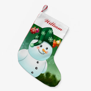 Happy Snowman With Green Hat Small Christmas Stocking