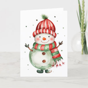 Happy Snowman with Hat and Scarf Holiday Card