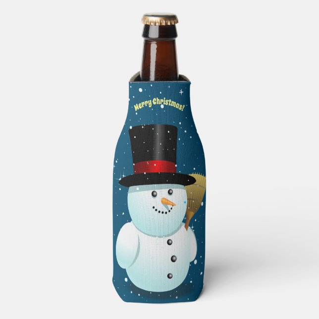 Happy Snowman With Top Felt Hat Bottle Cooler (Bottle Front)