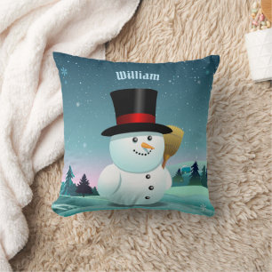 Happy Snowman With Top Felt Hat Cushion