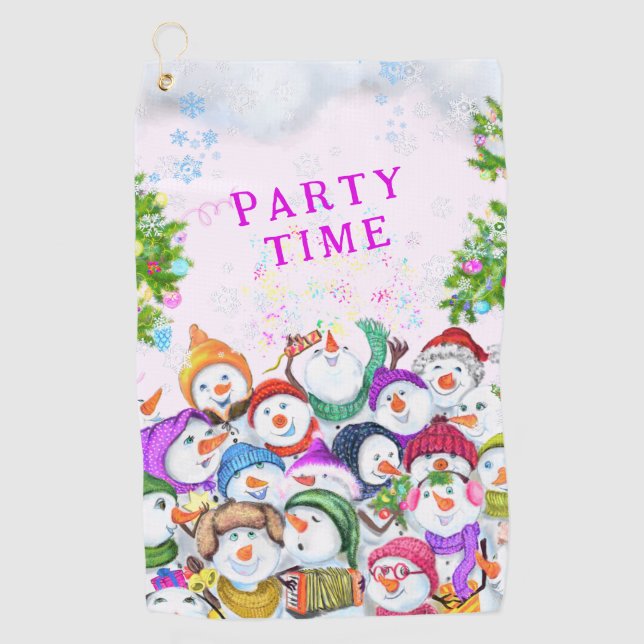 Happy Snowmans Christmas Golf Towel (Front)