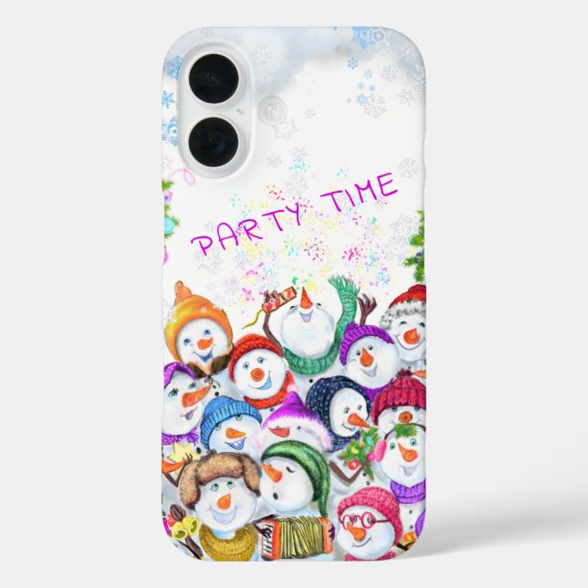 Happy Snowmans Merry Christmas Party Fun Drawing Case-Mate iPhone Case (Back)