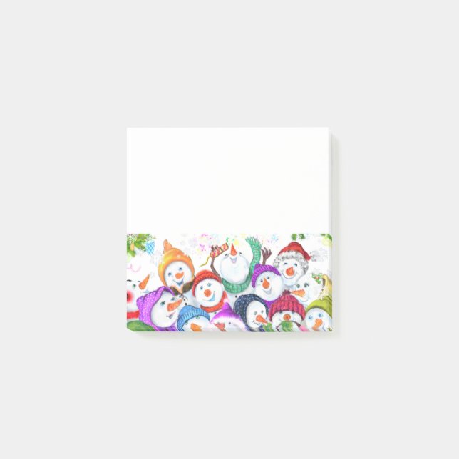 Happy Snowmans Merry Christmas Party Funny Drawing Post-it Notes (Front)