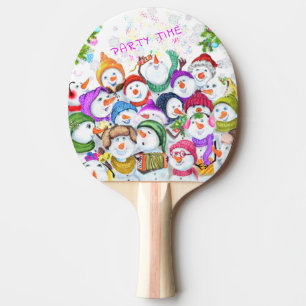 Happy Snowmans Merry Christmas Ping Pong Paddle