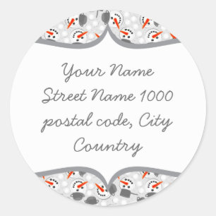 happy snowmans on grey address label