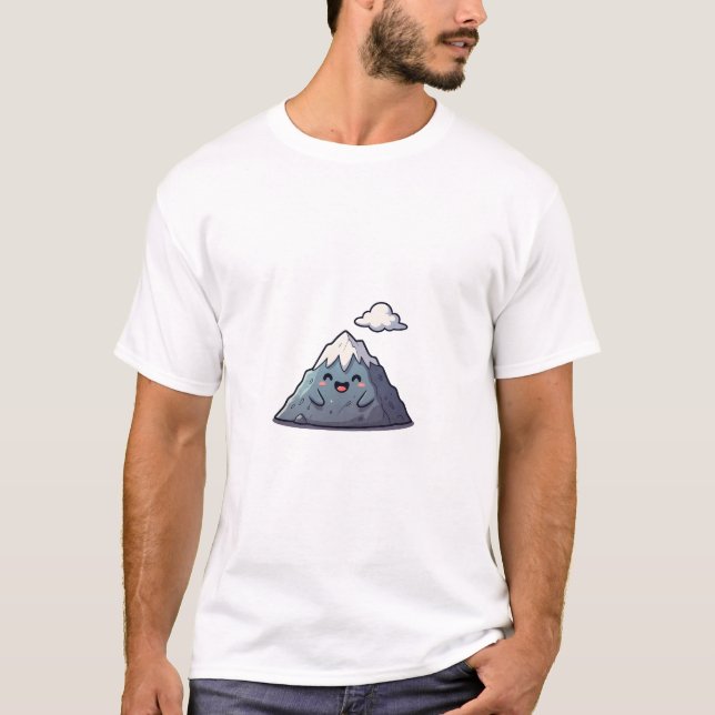 Happy Snowy Mountain Character with Floating Cloud T-Shirt (Front)