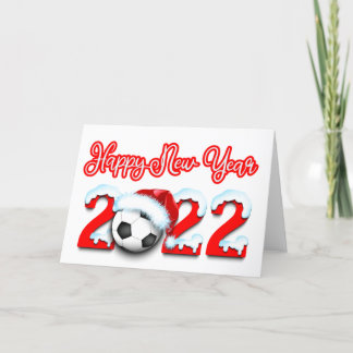 Happy Snowy New Year 2022 Football Soccer ball Holiday Card