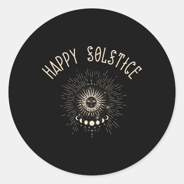 Happy Solstice Winter Sun Celestial Classic Round Sticker (Front)
