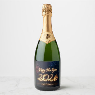 Happy Sparkling New Year 2026 Fireworks Sparkling Wine Label