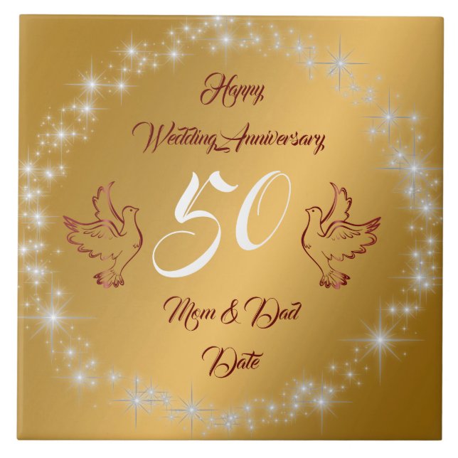 Happy Sparkly Customise Gold 50th Anniversary Tile (Front)