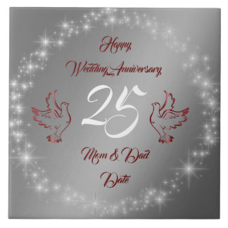 Happy Sparkly Customise Silver 25th Anniversary Tile