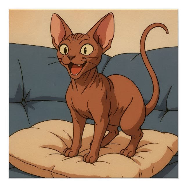Happy Sphynx Cat Poster (Front)