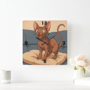 Happy Sphynx Cat Square Wall Clock
