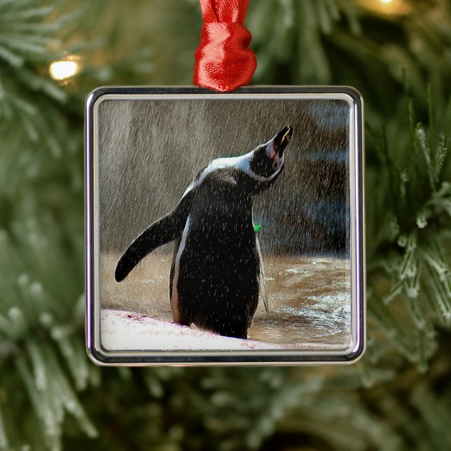 Happy Splashing Penguin Framed Metal Christmas Tree Decoration (Tree)