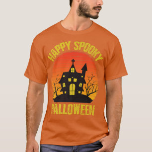 Happy Spooky Halloween House Haunted Funny Retro V T-Shirt